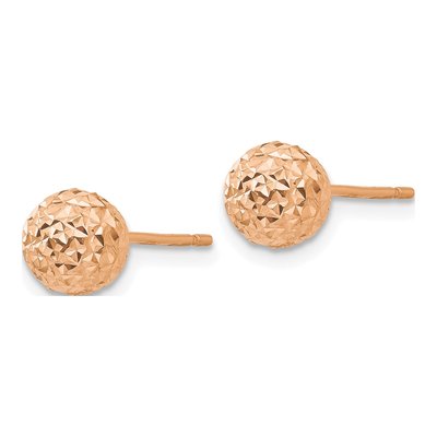 14K Rose Gold Diamond-Cut Puffed Ball Stud Earrings – view 2