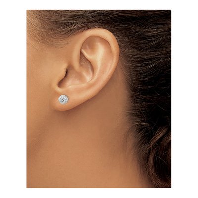 14K White Gold Diamond-Cut Puffed Ball Stud Earrings – view 3