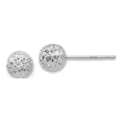 14K White Gold Diamond-Cut Puffed Ball Stud Earrings