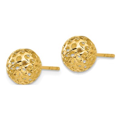 14K Yellow Gold Diamond-Cut Round Stud Earrings – view 3