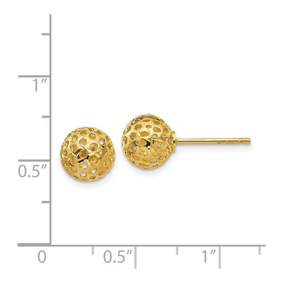 14K Yellow Gold Diamond-Cut Round Stud Earrings – view 5