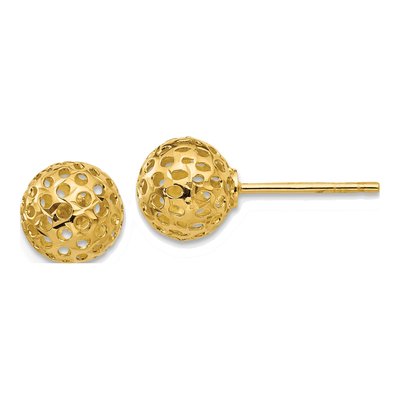 14K Yellow Gold Diamond-Cut Round Stud Earrings