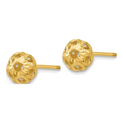 14K Yellow Gold Diamond-Cut Ball Stud Earrings – view 3