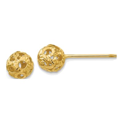 14K Yellow Gold Diamond-Cut Ball Stud Earrings