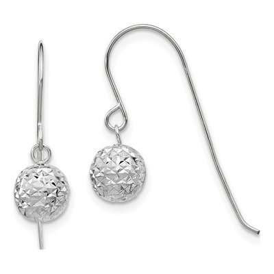 14K White Gold Diamond-Cut Dangle Earrings