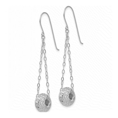 14K White Gold Diamond-Cut Puffed Donut Dangle Earrings – view 3