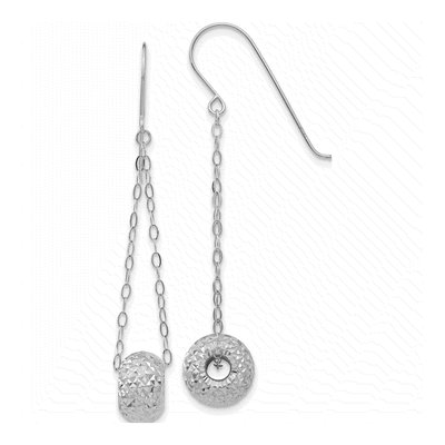 14K White Gold Diamond-Cut Puffed Donut Dangle Earrings