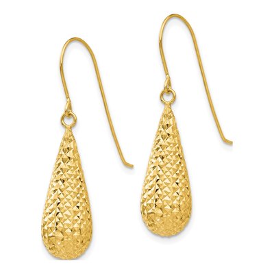 14K Yellow Gold Puffed Teardrop Dangle Earrings – view 3