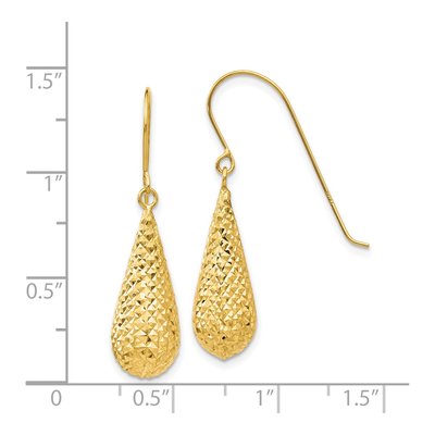 14K Yellow Gold Puffed Teardrop Dangle Earrings – view 5