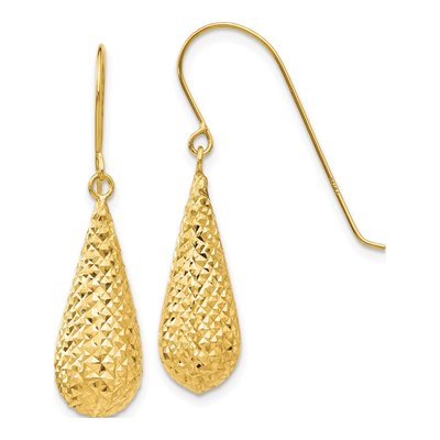 14K Yellow Gold Puffed Teardrop Dangle Earrings