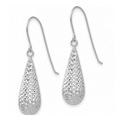 14K White Gold Diamond-Cut Teardrop Dangle Earrings – view 2