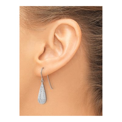 14K White Gold Diamond-Cut Teardrop Dangle Earrings – view 3
