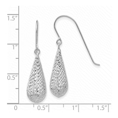 14K White Gold Diamond-Cut Teardrop Dangle Earrings – view 4
