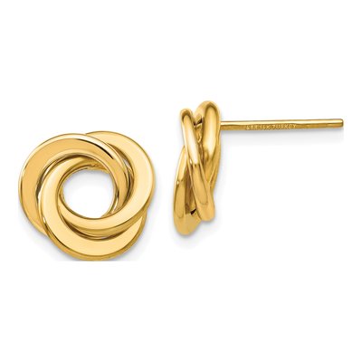 14K Yellow Gold Love Knot Circle Stud Earrings