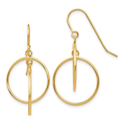14K Yellow Gold Circle French Hook Dangle Earrings
