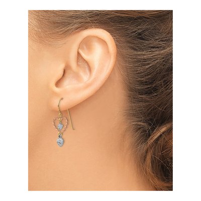 14K Tri-Color Gold Diamond-Cut Heart Dangle Earrings – view 4