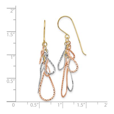 14K Tri-Color Gold Diamond-Cut Teardrop Dangle Earrings – view 4