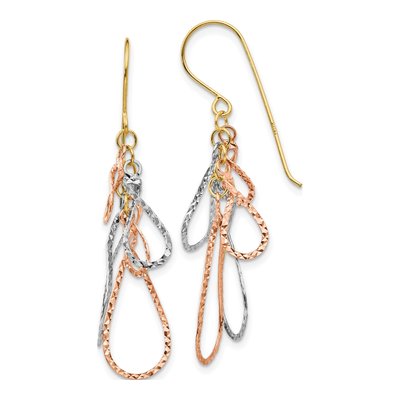 14K Tri-Color Gold Diamond-Cut Teardrop Dangle Earrings