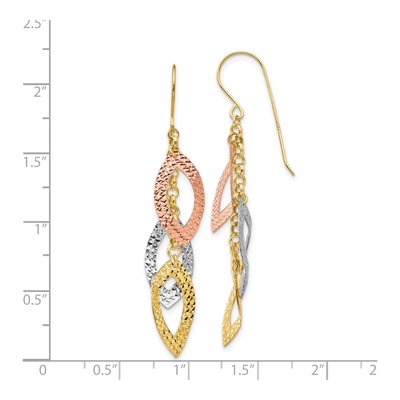 14K Tri-Color Gold Diamond-Cut Leaf Dangle Earrings – view 5
