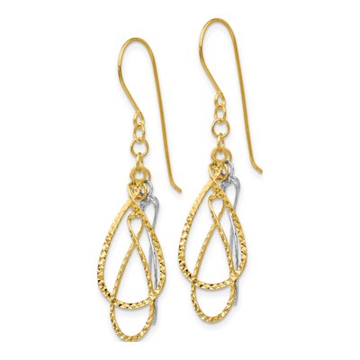 14K Two-Tone Gold Diamond-Cut Teardrop Dangle Earrings – view 3
