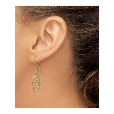 14K Two-Tone Gold Diamond-Cut Teardrop Dangle Earrings – view 4