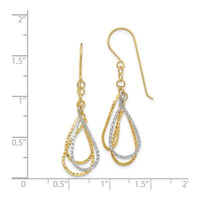 14K Two-Tone Gold Diamond-Cut Teardrop Dangle Earrings – view 5