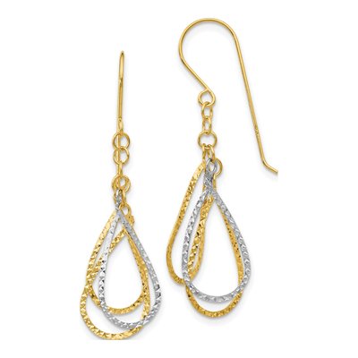 14K Two-Tone Gold Diamond-Cut Teardrop Dangle Earrings