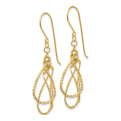 14K Yellow Gold Diamond-Cut Teardrop Dangle Earrings – view 2