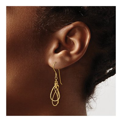 14K Yellow Gold Diamond-Cut Teardrop Dangle Earrings – view 3