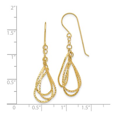 14K Yellow Gold Diamond-Cut Teardrop Dangle Earrings – view 4