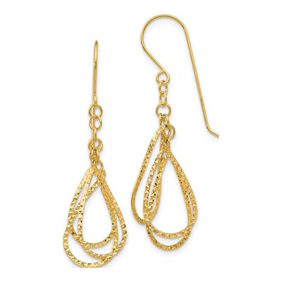 14K Yellow Gold Diamond-Cut Teardrop Dangle Earrings