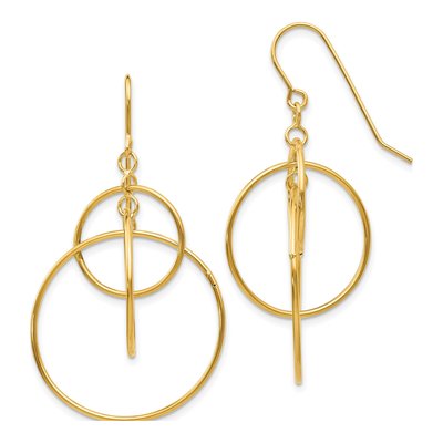 14K Yellow Gold Circle Dangle Earrings