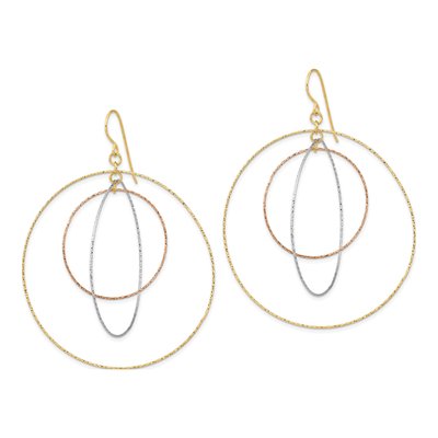 14K Tri-Color Gold Graduated Circles Dangle Earrings – view 3