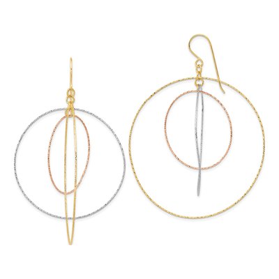 14K Tri-Color Gold Graduated Circles Dangle Earrings