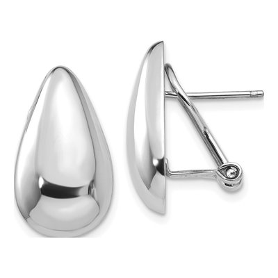 14K White Gold Teardrop Omega Back Stud Earrings
