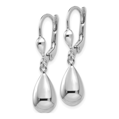 14K White Gold Teardrop Leverback Earrings – view 3