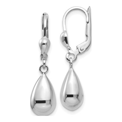 14K White Gold Teardrop Leverback Earrings