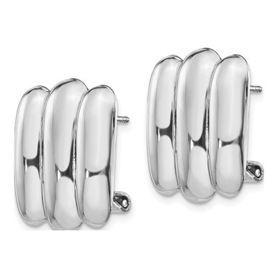 14K White Gold Ribbed Omega Back Button Stud Earrings – view 3