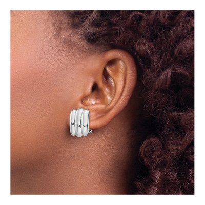 14K White Gold Ribbed Omega Back Button Stud Earrings – view 4