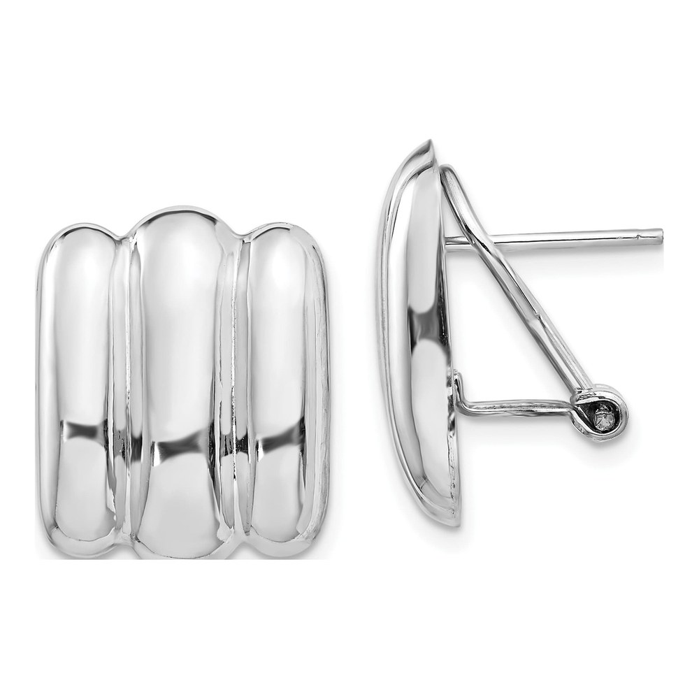 14K White Gold Ribbed Omega Back Button Stud Earrings