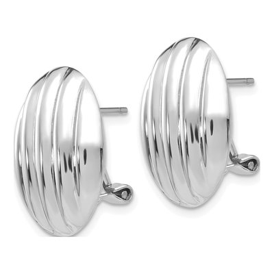 14K White Gold Oval Ribbed Omega Back Stud Earrings – view 3