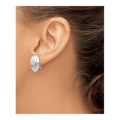 14K White Gold Oval Ribbed Omega Back Stud Earrings – view 5