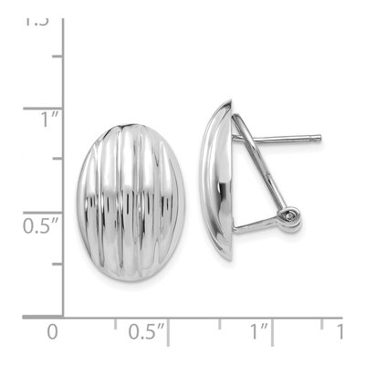 14K White Gold Oval Ribbed Omega Back Stud Earrings – view 6