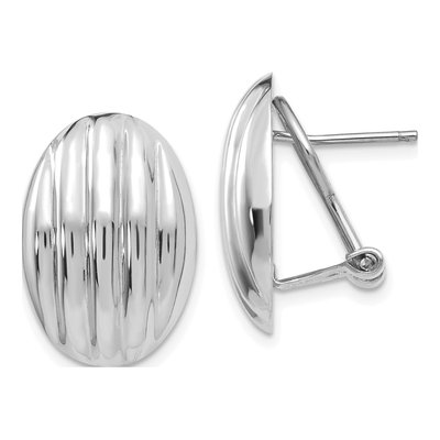 14K White Gold Oval Ribbed Omega Back Stud Earrings