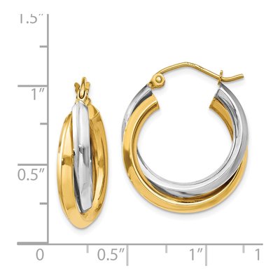 14K Two-Tone Gold 14mm Double Hoop Earrings – view 4