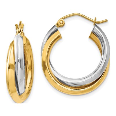 14K Two-Tone Gold 14mm Double Hoop Earrings