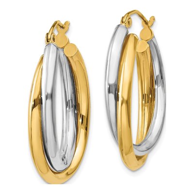 14K Two-Tone Gold Double Oval Hoop Earrings – view 3