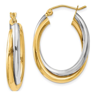 14K Two-Tone Gold Double Oval Hoop Earrings