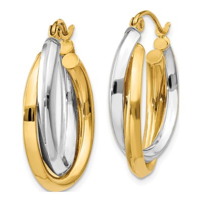 14K Two-Tone Gold Double Oval Hoop Earrings – view 3