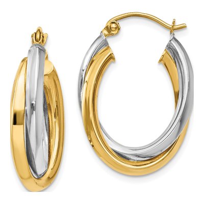 14K Two-Tone Gold Double Oval Hoop Earrings
